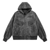 Chaqueta de trabajo con capucha para hombre, abrigo corto de corte holgado, moderno y versátil, con bolsillos con cremallera