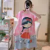 Camisola Feminina de Verão Fina de Manga Curta Novo Estilo Popular Online Pijama Cartoon Fofo Vestido Feminino Solto Roupa para Casa