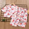 Conjunto de Ropa para el Hogar para Niños, Nuevo Estilo de Verano, Conjunto de Dos Piezas de Algodón y Seda para Niños, Conjunto de Pijama de Dibujos Animados para Niños y Niñas, Venta al por Mayor