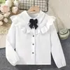 Camisa Infantil 2024 Primavera Comércio Exterior Nova Vestido Camisa com Laço Estilo Ocidental Roupa Infantil Camisa Branca Base