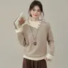 Suéter de punto estilo coreano con bloques de color y cuello de contraste, nueva colección otoño/invierno para mujer, jersey de manga larga, disponible en talla única