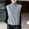Suéter pullover suelto y suave de lana 100% pura con cuello medio alto para mujer, chaleco de punto para usar en capas, nuevo estilo de otoño e invierno
