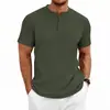 2026 Camiseta Henley de Verano para Hombre con Textura, Cuello Henley, Manga Corta, Elástica, Casual, Holgada