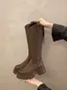 Botas altas para mujer petite, botas altas vintage de otoño para mujer, zapatos de mujer con forro polar, botas largas de nuevo estilo