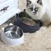 1 pieza Tazones elevados para gatos Tazones de alimentación elevados Acero inoxidable Anti vómitos Tazones de comida y agua para gatos para gatitos de interior
