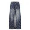 Jeans de cuadros deconstruidos estilo americano para hombre, corte holgado, modernos, versátiles, con diseño drapeado, plisado y de pierna ancha