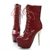 Botas para mujer talla grande europeas y americanas con mesa de agua caña corta cordones frontales zapatos de mujer botas botas martin comercio exterior punta redonda 4047 algodón blanco