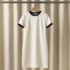 Fábrica de Ropa para Mujer Nanyou Venta Directa Verano Nuevo Vestido de Mezcla de Acetato Contraste Blanco y Negro Cuello Redondo Manga Corta Moda