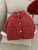 Ropa de Año Nuevo Engrosada para Bebé Niño con Forro Polar 2025 Invierno Nuevo Chaqueta Festiva Roja Cálida con Solapa Acolchada de Algodón para Niña