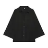 Camisa Elegante de Mezcla de Lino para Mujer, Estilo Nuevo de Verano 2026, Cómoda, de Manga Ancha, Cuello Campana