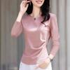 Camiseta de Manga Larga con Cuello en V para Mujer Talla Grande, Nuevo Estilo Otoño Temprano 2026, Top con Cintura Fruncida, Prenda Básica Elegante Versátil