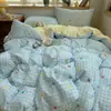 Conjunto de quatro peças em gaze de algodão puro de camada dupla Classe A para cama de solteiro, capa de edredom 100% algodão, lençol, lençol com elástico, conjunto de três peças para dormitório estudantil de verão 2