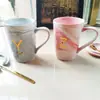 Taza Cerámica Taza con Tapa Cuchara Hogar Oficina Pareja Taza de Té Taza para Beber Taza de Café Puede Imprimir Logo Patrón