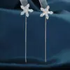 Pendientes Largos con Borlas y Flores de Venta Caliente Transfronterizos para Mujer Estilo Coreano de Alta Gama Pendientes Dulces Pendientes de Cobre Incrustados con Circonita Venta al por Mayor