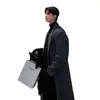 C1919 2025 Outono/Inverno Novo Casaco de Lã para Homem, Casaco de Lã Grosso Até o Joelho Estilo Coreano, Trench Coat Casual