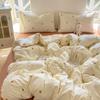 Conjunto de Cama de Quatro Peças Estilo Ins de Classe A para Dormir Nu, Lençol de Algodão Lavado Fresco, Capa de Edredom, Lençol com Elástico, Conjunto de Três Peças para Dormitório de Estudante