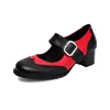Sapatos Rasos Femininos Cor de Fábrica Fivela de Cinto Salto Médio Sapatos Femininos para Estudantes Tamanho Grande Exportação 3-717 Sapatos de Exportação de Fábrica Branco