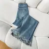 Jeans de Campana Bordados Retro para Mujer, Nuevo Estilo Primavera/Verano, Tallas Grandes, Cintura Alta, Diseño Adelgazante, Pantalones Acampanados Cortos