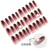 30 Piezas de Uñas Portátiles Hechas a Mano, Decoraciones de Diamantes en Degradado Rojo-Marrón, Populares y Versátiles, No Dañinas para las Uñas, Uñas de Arte de Uñas Terminadas Removibles