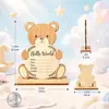 Placa Conmemorativa de Nacimiento de Madera Oso Pequeño Hola Mundo Registro de Información de Nacimiento de Bebé Placa de Madera Recuerdo para Recién Nacido