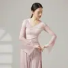 Traje de Danza Clásica China para Mujer, Elegante Estilo Antiguo Color Degradado Gasa Manga Larga Conjunto de Práctica