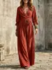 Amazon 2026 Otoño Estilo Nuevo Europeo y Americano Encaje Cuello en V Cintura Ajustada con Lazo Manga de Campana Tres Cuartos Vestido Casual de Vacaciones