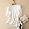Suéter Pin Rong de Manga Curta em Cashmere Puro Feminino Outono e Inverno Novo Gola Redonda Solto Macio Cera Estilo Preguiçoso Cor Sólida Top de Tricô Camiseta