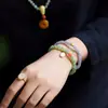 Jade Natural Hetian de Xinjiang Material Laokeng de Qinghai Pulsera de Perlas Antiguas Rojo Sur Pulsera Benmingnian Budista Femenina