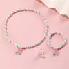 Conjunto de Joias Estilo Sereia Europeu e Americano Transfronteiriço, Colar de Pérolas Colorido de Princesa Sereia, Pulseira, Anel, Conjunto de Joias para Meninas