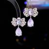 Brincos de gota com laço de alta qualidade microincrustados com zircônia agulha de prata S925 luxo atmosférico brincos de moda versáteis europeus e americanos