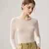 Ropa Interior de Una Pieza para Mujer de Lana Fina Sin Costuras Cuello Redondo Estilo Nuevo Primavera Temprana Adelgazante Color Sólido Top Interior