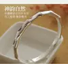 Pulsera de Plata Estilo Bambú para Mujer, Plata Pura, Diseño Abierto, Acabado Mate, Chapado en Plata 9999, Regalo Sólido, Estilo Joven de Moda, Pulsera de Banda Lisa