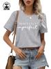 Camiseta de dopamina de cuello redondo y manga corta de algodón de 220 g de Amazon para mujer, camiseta con estampado perfecto transfronterizo europeo y americano.