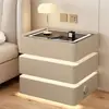 Mesita de noche flotante con tres cajones, diseño simple y moderno de madera maciza, carga inalámbrica integrada, multifuncional, lujo ligero, para uso en dormitorio del hogar