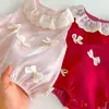 Ropa para bebé con lazo, ropa para pedos, ropa nueva de verano para bebé, ropa dulce coreana de una pieza, ropa para recién nacido de un año