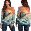 Moletom Feminino Europeu e Americano Novo Transfronteiriço com Ombro a Mostra e Estampa Digital 3D de Lobo, Top Feminino de Um Ombro, Blusa Básica para Mulheres, Atacado