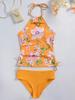 Biquíni Feminino Conjunto de Duas Peças Floral Justo Sem Costas Sexy para Férias Estilo Esportivo Comércio Exterior Europeu e Americano 2025