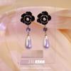 Brincos de zircão camélia esmalte caindo, nicho francês, elegante, elegante, elegante, elegante, elegante, gota de orelha, luz, luxo, alto sentido, brincos, atacado