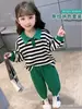 Roupa Infantil Conjunto para Meninas Roupa de Outono para Crianças Pequenas Blusa de Manga Comprida com Gola Calça Casual Roupa Esportiva Infantil Conjunto Elegante de Duas Peças