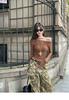 Moda Versátil Doce Cool Picante Menina Sexy Ombro a Ombro Ligeiramente Transparente Malha Manga Longa Conjunto de Duas Peças Slim Fit com Bojos