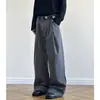 Pantalones Casuales de Raya Plisada con Botones Estilo Old Money para Hombre, Primavera y Otoño, Pantalones Largos Sueltos de Pierna Ancha con Caída de Alta Gama