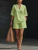 Conjunto de Dos Piezas Casual de Lino y Algodón para Mujer, Color Sólido, Cuello en V, Moda Transfronteriza Europea y Americana, Marca Independiente, Primavera/Verano 2026