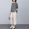 Traje de Moda para Mamá Verano 2024 Camisa de Lino de Algodón Pantalones hasta el Tobillo Sueltos Ramio Casual Delgada Estampado Conjunto de Dos Piezas