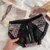 Jiaozi Yuye * Ropa interior de encaje con estampado de leopardo de nuevo estilo para mujer, deseo puro hueco transpirable entrepierna de algodón puro sexy bragas para dama