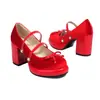 Sapatos de camada única para comércio exterior com sola grossa, Mary Jane com fivela, sapatos de salto alto 33 grossos plus size camurça Amazon sapatos com laço 43 mulheres