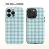 Funda a Cuadros Azules y Blancos de Cáscara Blanda y Dura Adecuada para iPhone Apple 17/16, Funda de Doble Capa Dos en Uno para 15/13