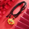 Nova corrente de estilo chinês em ouro areia com pingente de cadeado ruyi, gota de óleo, grande lótus com padrão oco, joias banhadas a ouro cobre atacado