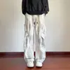Calça casual solta 2026 plus size para homens, cintura elástica, calça de trabalho, tie-dye, plissada, perna reta, multi-bolsos, outono