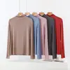 Camiseta de Manga Longa com Gola Alta Meia-Boca em Modal para Mulheres, Camada Base Sólida Fina de Verão, Blusa Solta Plus Size
