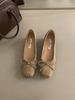 Sapatos de Ballet com Laço 2024 Novo Bico Quadrado Salto Grosso Camada Única Feminino Retro Estampa de Leopardo Mary Jane Bico de Porco Sapatos de Leite